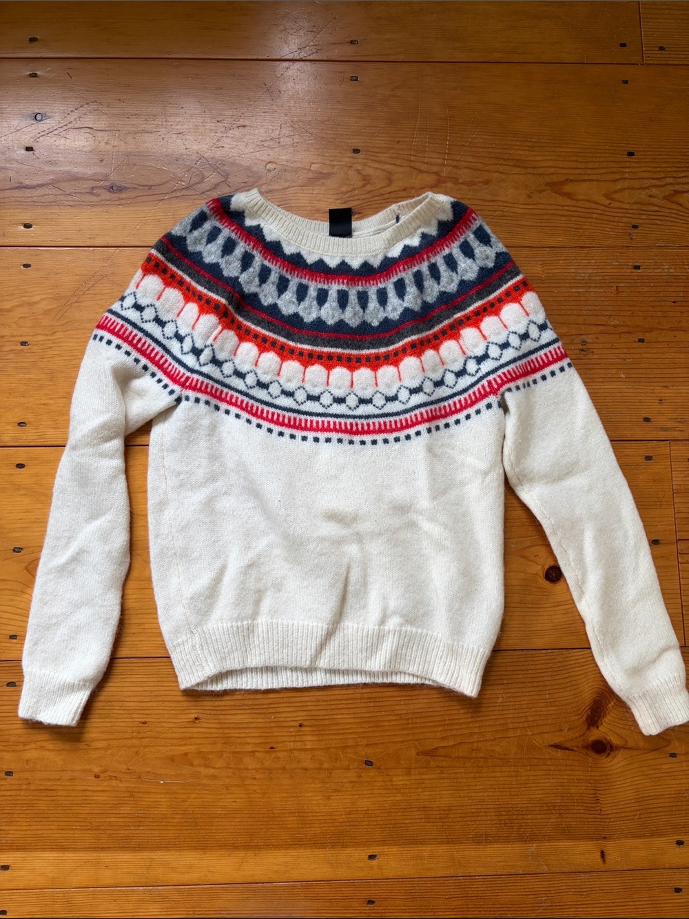 Women's Cream Fair Isle Crewneck Sweater with Navy & Red Accents
